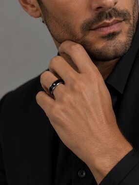 8mm Black Tungsten Diamond Wedding Ring